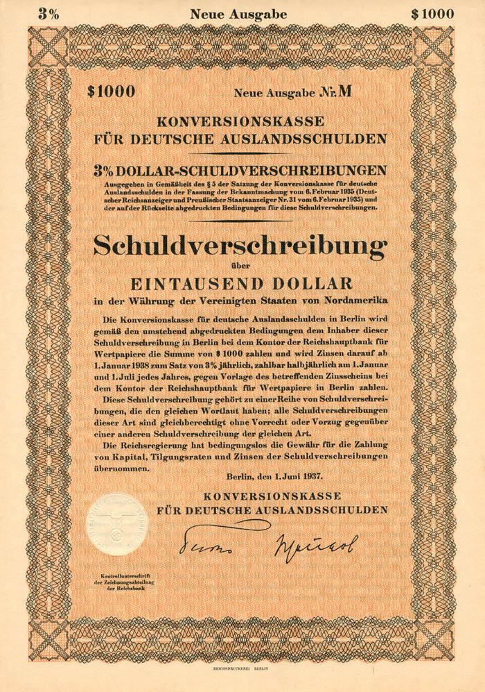 Schuldverschreibung - $1,000 Bond (Uncanceled)